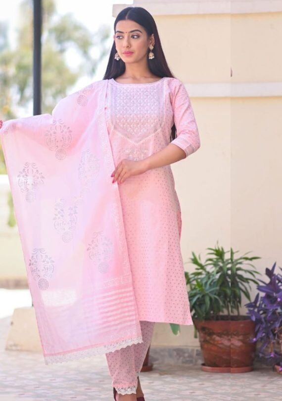 Neon pink gotta embroidery organza kurta with lining and pant and chif –  Roshni Boutique